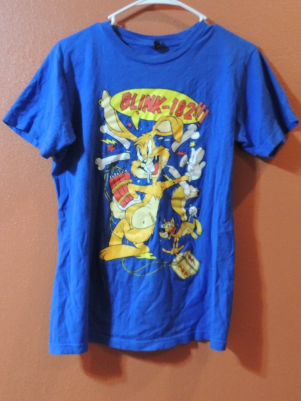 Blink 182 Shirt Y2K Woman Small Tultex Blue Yellow Red Music Short Sleeve Shirt